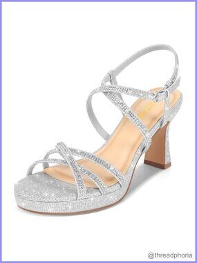 Platform High Heels Block Strappy Rhinestone Open Toe Ankle Strap Dress Pump